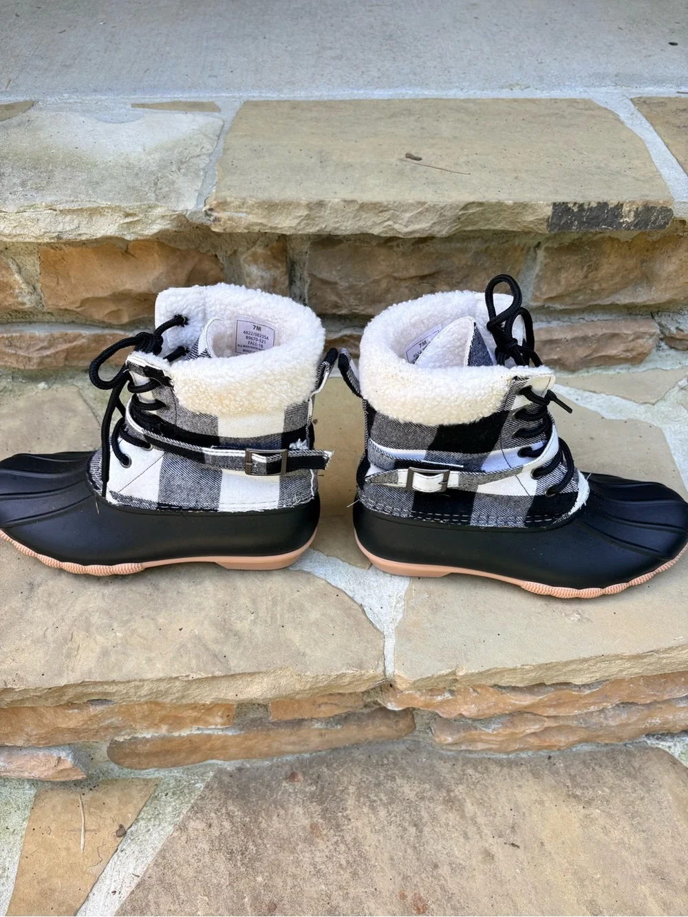 Outwoods Black Plaid Winter Duck Boots with Light Soles